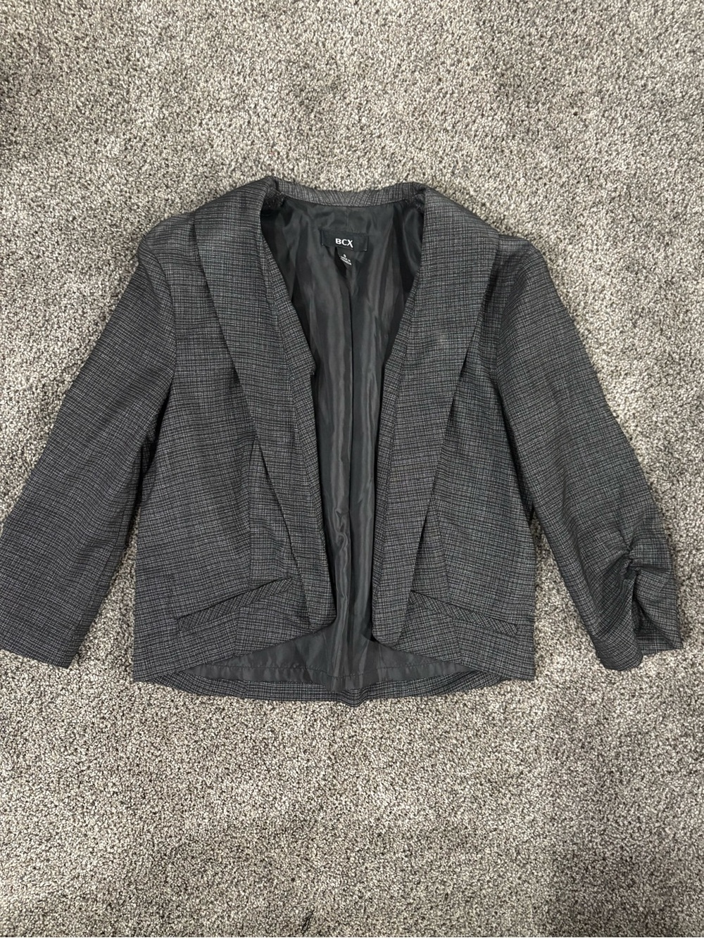 BCX Women's Charcoal Plaid Open-Front Blazer